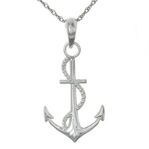 925 Sterling Silver RH Plated 3-D Nautical Anchor with Rope Necklace Charm Chain